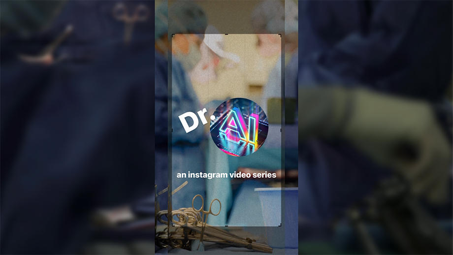 Layered photos of surgeons operating with text that says 'Dr. AI an instagram video series