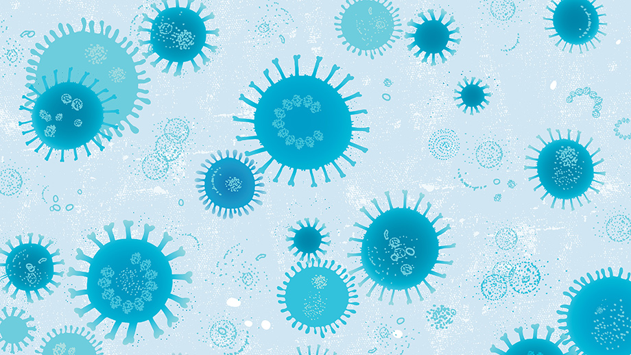 2D digital illustration made from hand drawn elements depicting viruses.