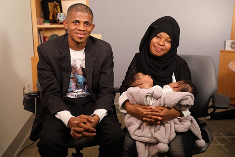 Alusine Jalloh and his wife, Isatu Alusine Jalloh, traveled from their home country of Sierra Leone so that their conjoined twins could be separated at NYP/Columbia Morgan Stanley Children’s Hospital. Photo courtesy of NYP.